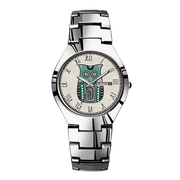 Mens Watches Silvery Steel Band Top Brand Waterproof Japan Quartz Watch Christmas Men Business Clock Beautiful Colorful Custom Owl Watch