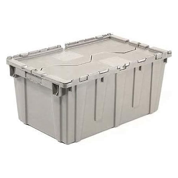 Plastic Attached Lid Shipping & Storage Container, 25-1/4x16-1/4x13-3/4, Gray