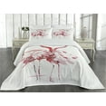 thumbnail image 2 of Ambesonne Flamingo Quilted Coverlet 3 Pcs, Lovers Kissing, King Size, Dark Coral White, 2 of 4