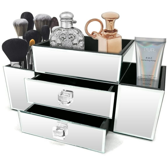 OnDisplay Emma 2 Drawer Tiered Mirrored Glass Makeup/Jewelry Organizer (Silver)