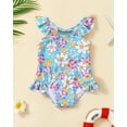thumbnail image 2 of KIMI BEAR 3T Toddler Girls One-piece Swimsuit 4T Ruffle Sleeveless Bathing Suit Backless Floral Swimwear Rash Guard Bikini Tankini Blue 3-4 Years, 2 of 8