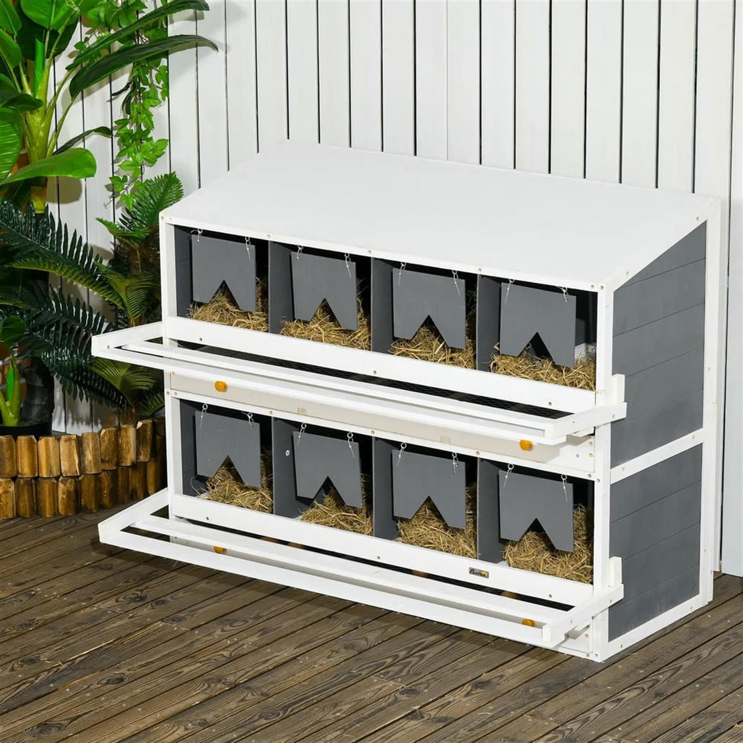 Kadyn 47" Outdoor Chicken Nesting Box, 8 Compartment Nesting Box, 8 Room Wood Nesting Boxes for 16-32 Hens, Gray