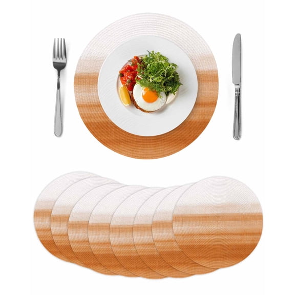 Orange White Ombre Round 15 Inch Placemats Set of 8, Farmhouse Retro Simple Striped Art HeatResistant Non Slip Place Mats for Dining Table, Wipeable Braided Kitchen Table Mats for Housewarming