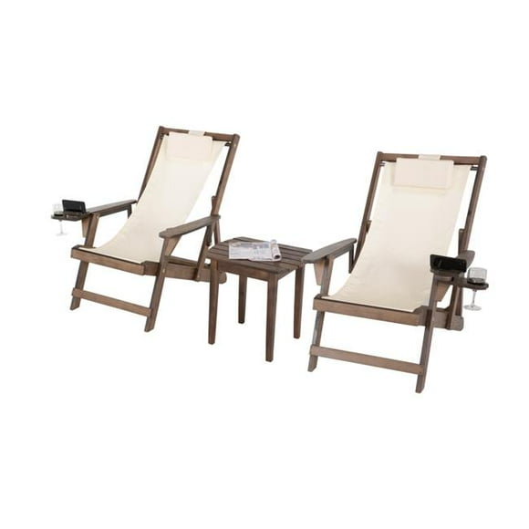 W Unlimited 2117DB-BG-CH2ET Romantic Collection Canvas Sling Chairs with Cup and Wine Holder and end table