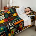 thumbnail image 4 of Manfei African Abstract Queen Sheets, Tribal Queen Sheet Sets, Multicolor and Black, Black Reversible 4 Pieces1 Flat Sheet + 1 Fitted Sheet + 2 Pillowcases, 4 of 6