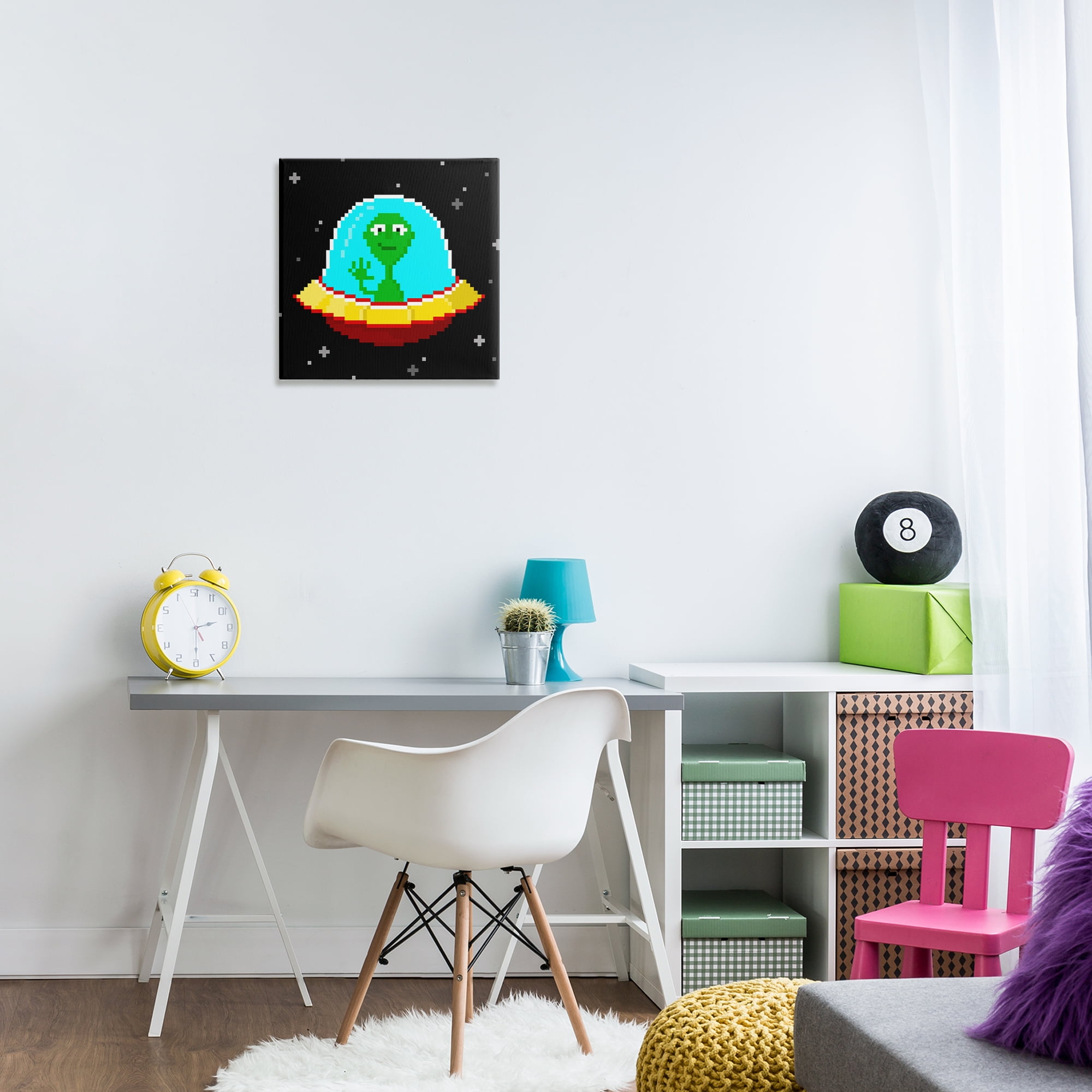 Stupell Industries Pixel Alien Spaceship Novelty & Humor Painting Wrapped Canvas Art Print Wall Art, 17 x 17