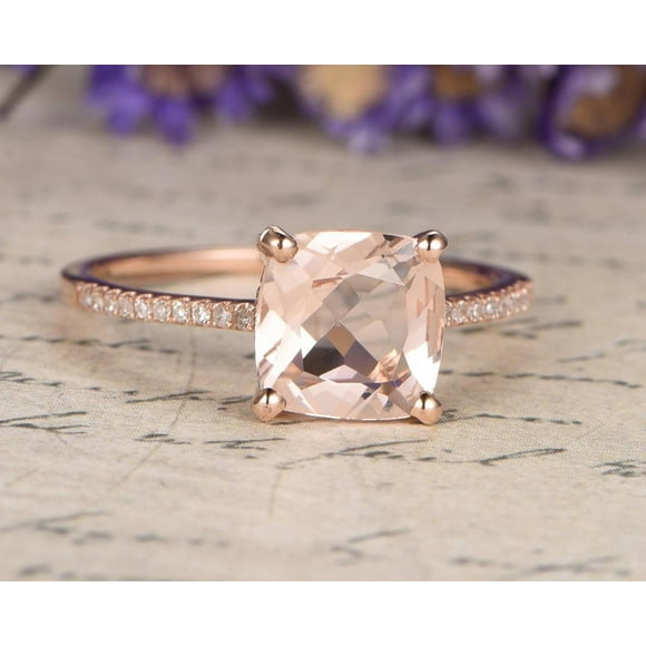 Limited Time Sale: 1.25 Carat Peach Pink Morganite (cushion cut Morganite) and Diamond Engagement Ring in 10k Rose Gold