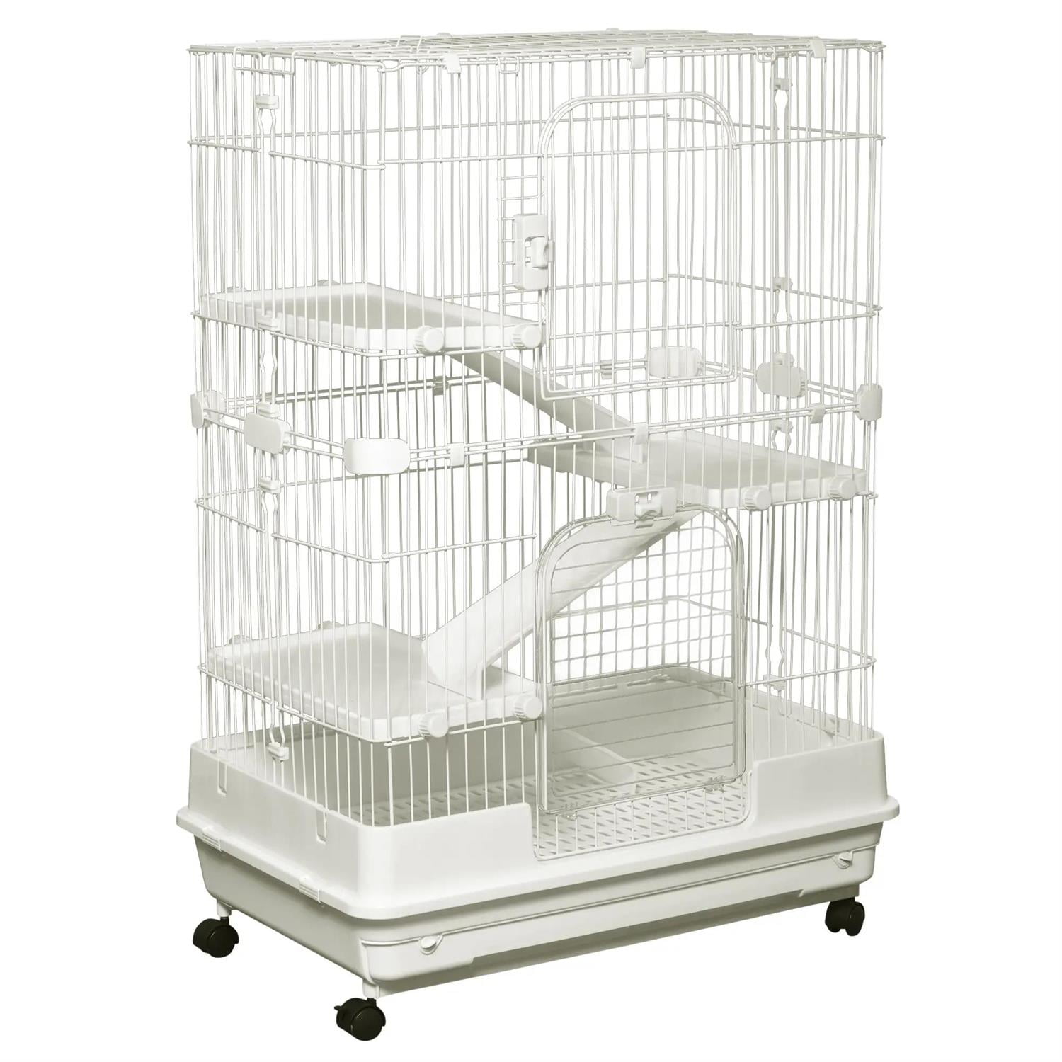 Kadyn 32" Large Hamster Cage, Rabbit Hutch with Tubing System, Running Wheel, Ramps, Platforms, 4-Level Small Animal Habitats for Bunny, Chinchillas, Ferret, White