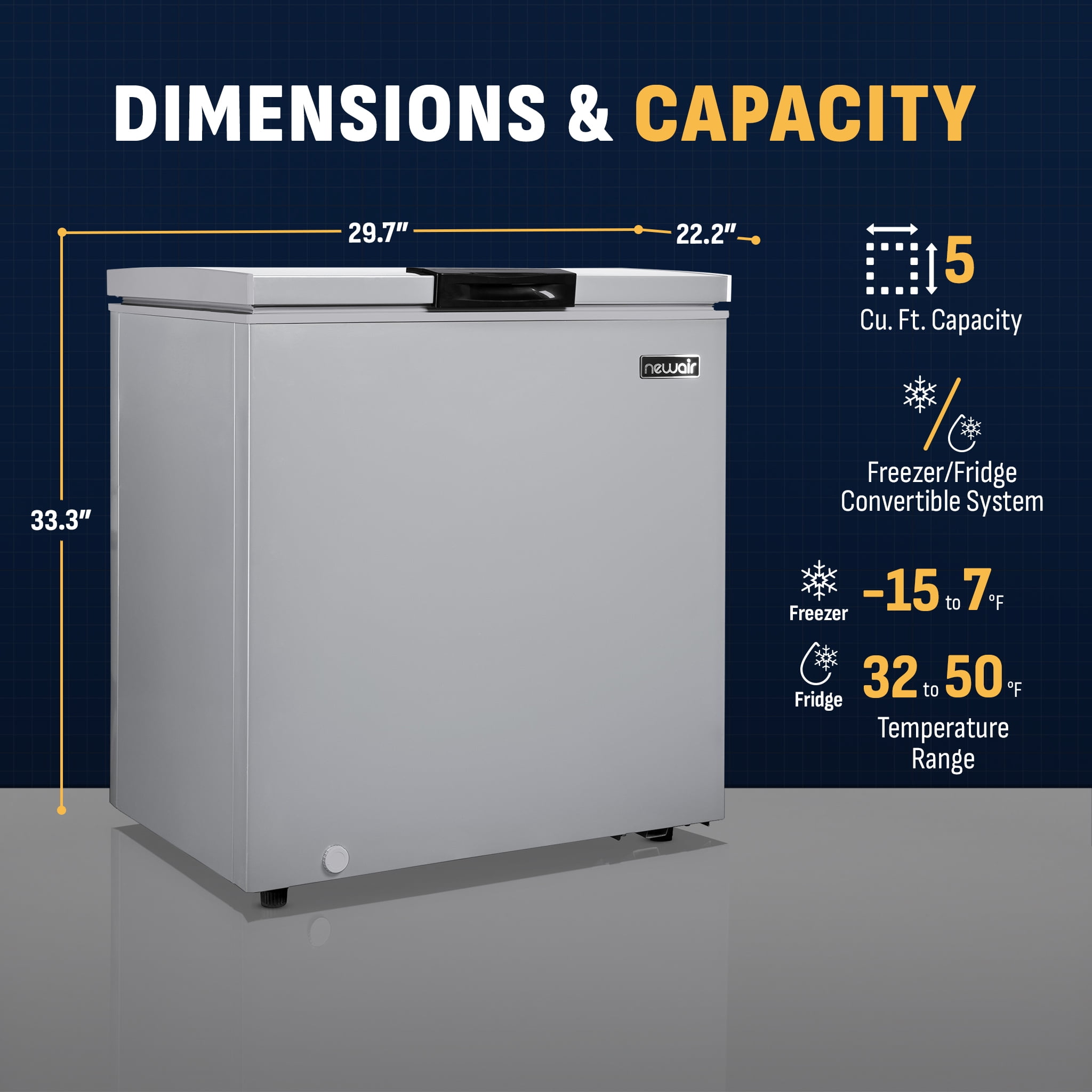 Newair 5 Cu. Ft. Mini Deep Chest Freezer and Refrigerator in Cool Gray with Digital Temperature Control, Fast Freeze Mode, Stay-Open Lid, Removeable Storage Basket, Self-Diagnostic Program