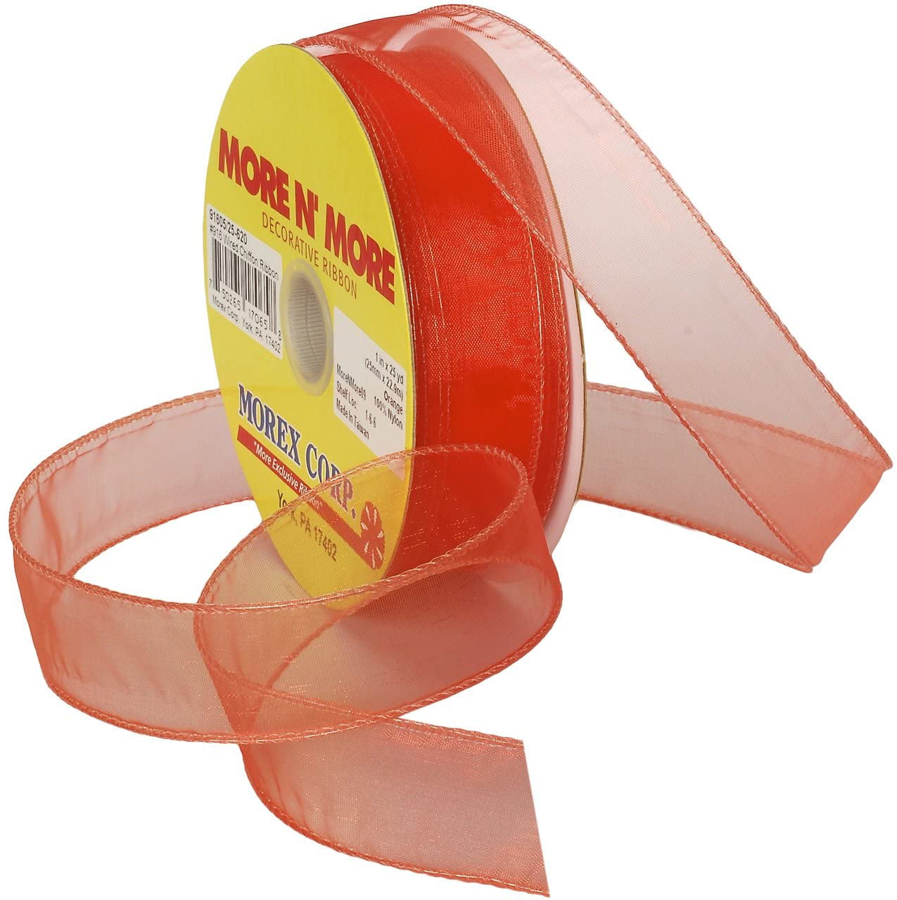 Morex Ribbon Wired 2-1/2-Inch Chiffon Ribbon with 20-Yard Spool Orange