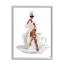 Stupell Industries Fashionable Woman Morning Coffee Graphic Art Gray Framed Art Print Wall Art, Design by Ziwei Li