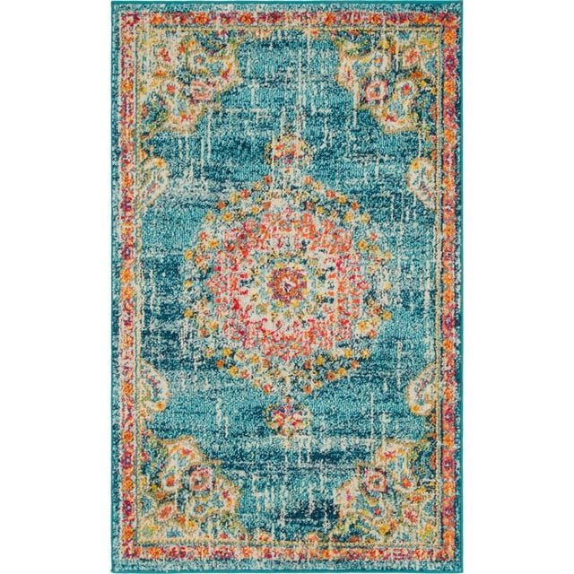 Unique Loom Tapis Médaillon Central Penrose 3 Pieds 3 x 5 Pieds 3 Rectangle Turquoise/Beige