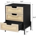 thumbnail image 3 of Nightstand, Rattan End Table, Nightstands with 3 Natural Rattan Drawers, Strong Support Wooden Structure, Side Table with Storage Drawers for Bedroom, Living Room, Natural, 1 or 2 Pack, 3 of 9