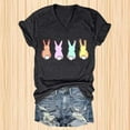 thumbnail image 2 of Shirts for Women Pastel Bunnies Print V Neck T Shirt Soft Stretch Polyester Spandex Casual Short Sleeve Easter Top L Size Spring Summer Womens Tops, 2 of 4
