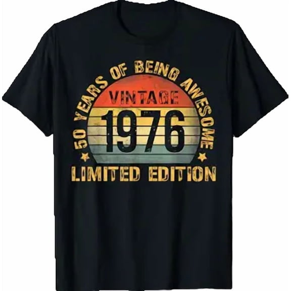 Vintage 50 Birthday Decorations Men 50Yr 1976 50Th Birthday Shirt BLACK Unisex S-5XL Hot Trending Shirt, Vintage Birthday Gift
