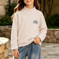 thumbnail image 2 of Falkdiz Girls Long Sleeve Shirts Warm Basic Soft Tops Outdoor Winter School Crew Neck Pullover for Girls Cute Graphic , Beige , Size: 2-3 Years, 2 of 6
