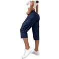 thumbnail image 3 of NordicNest Elastic Waist Cargo Capris for Women, High Waist Capri Pants for Women with Pockets, Casual Summer Capris Navy M, 3 of 5