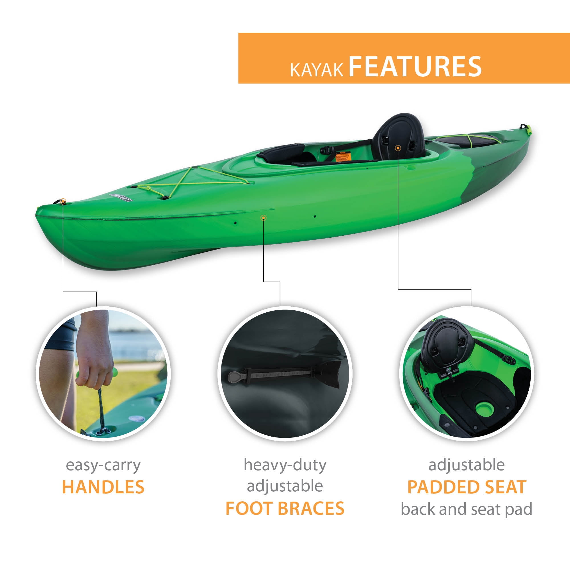 Lifetime Guster 10 ft Sit-Inside Kayak with Paddle, Emerald Fusion (91246)