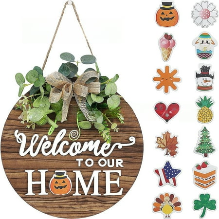 Interchangeable Seasonal Welcome Sign Front Door Decoration with 4 Seasonal Wreaths & 14 Seasonal Décor Rustic Round Wood Wreaths Wall Hanging Outdoor Farmhouse Front Door Decoration Home Décor Interchangeable Seasonal Welcome Sign Front Door Decoration with 4 Seasonal Wreaths & 14 Seasonal Décor Rustic Round Wood Wreaths Wall Hanging Outdoor Farmhouse Front Door Decoration Home Décor