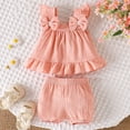 thumbnail image 6 of LIIPEE Girls Outfit Sets Summer Casual Solid Color Texture Sleeveless Square Neck Bow Ruffle Dress Elastic Waist Shorts 2 Piece Set Baby Kids Comfortable Breathable Cute Clothing,Pink,6-12 Months, 6 of 6