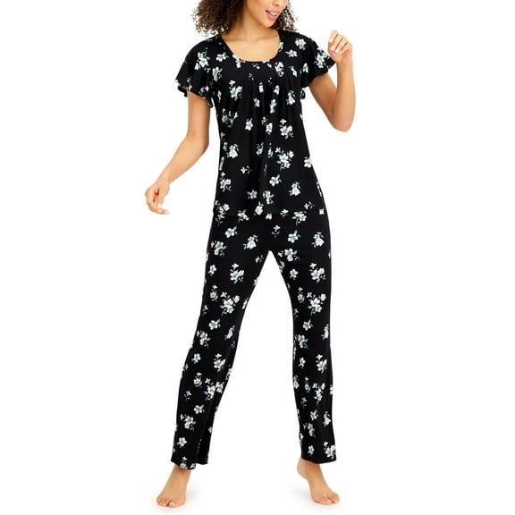 allbrand365 designer Womens Printed Pleated-Front Pajama Set