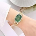 thumbnail image 2 of Women Vintage Gold Rome Watch Oval Case Adjustable Stainless Steel Watch Band Waterproof Analog Quartz Watch,Green, 2 of 6