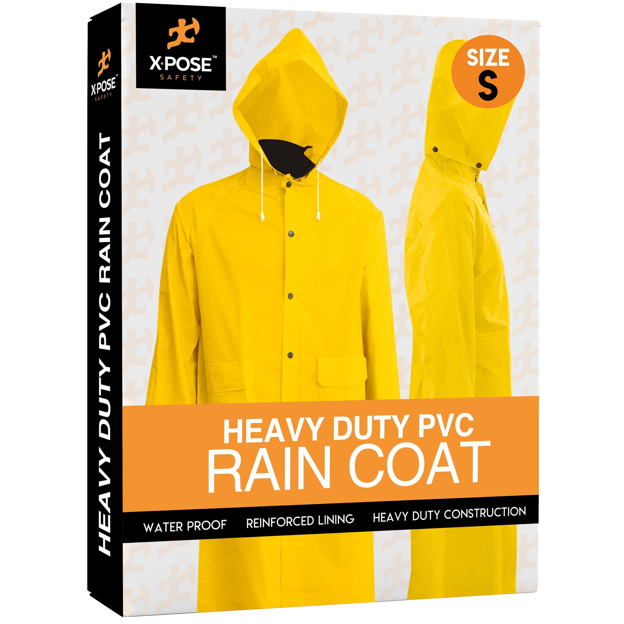 Heavy Duty Yellow Rain Coat – .35mm PVC 48in Raincoat Jacket with  Detachable Hood - Waterproof Slicker - Storm Weather, Raining, Fishing, Wet  Work Conditions - Small - by Xpose Safety - Walmart.com