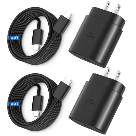 pannbo 25W USB C Wall Charger Block with 6.6FT Type C Cable 2Pack, Fast Charge Adapter for iPhone 16 15 for Samsung Galaxy S26 S25 S24 S23 Ultra for Android USB C Devices