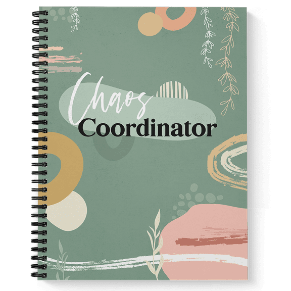 Softcover Chaos Coordinator 8.5" x 11" Funny Spiral Notebook/Journal, 120 College Ruled Pages, Durable Gloss Laminated Cover, Black Wire-o Spiral. Made in the USA