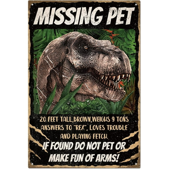 Vintage Metal Tin Sign Funny Retro Dinosaur Metal Wall Decor Decorative Tin Sign Art Plaque Poster 8ﾗ12inch/20x30cm for Home Kitchen Bar Club Decoration