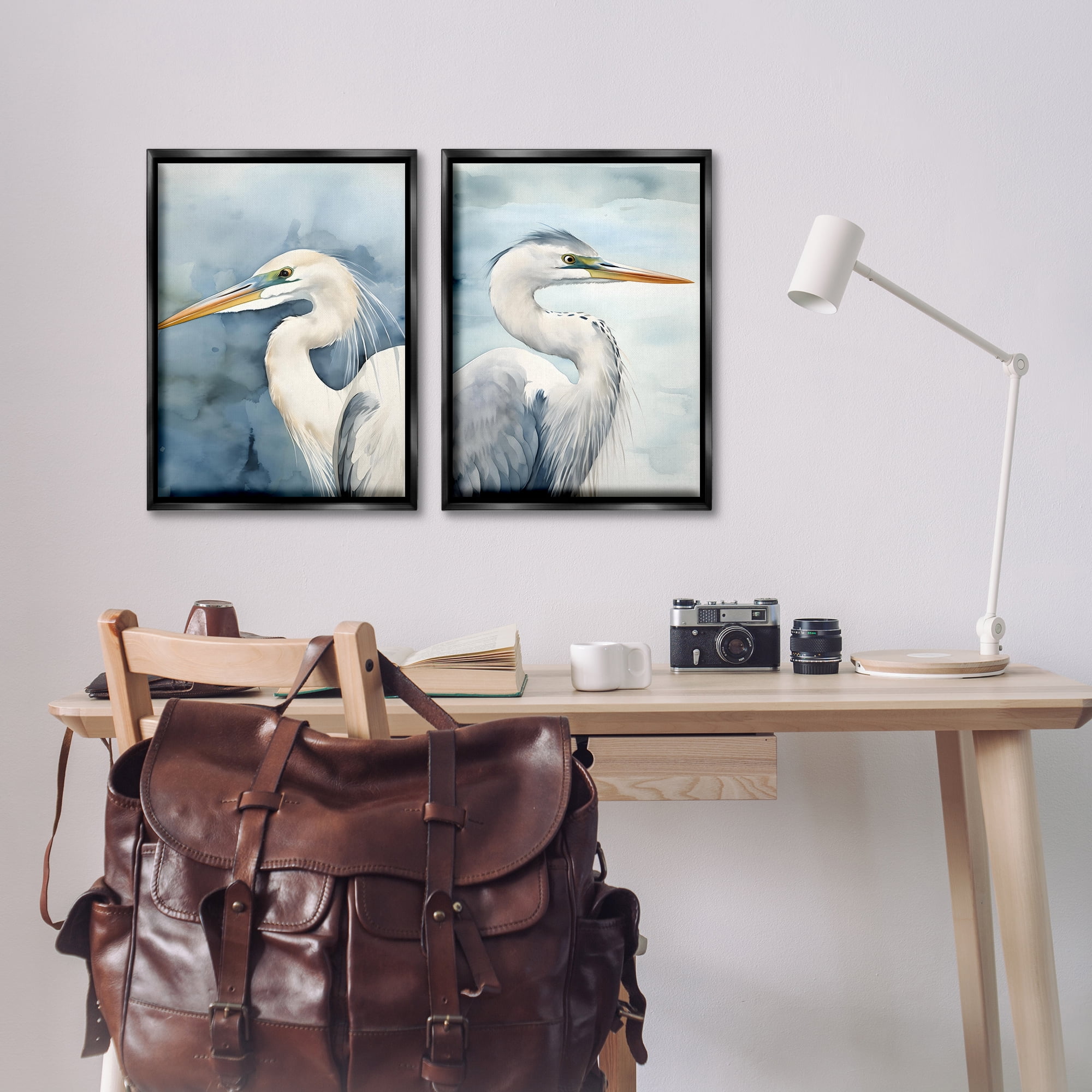 Stupell Industries Watercolor Detailed Beach Birds Animals Painting Black Floater Framed Canvas Art Print Wall Art, 17 x 25, Set of 2