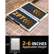 2ft Aluminum Wheelchair Ramp, 600 lbs Capacity Portable Threshold Ramp with Non-Slip Surface & Safety Side Baffles, Rust-Resistant Folding Ramp for Home Steps, Garage & Vehicle Access