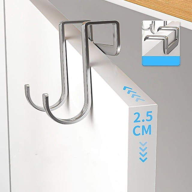 Ganchos de acero inoxidable en forma de S para gabinetes y puertas, sin perforación, de uso pesado, estante colgante multifuncional, incluye 2 o 4 ganchos.