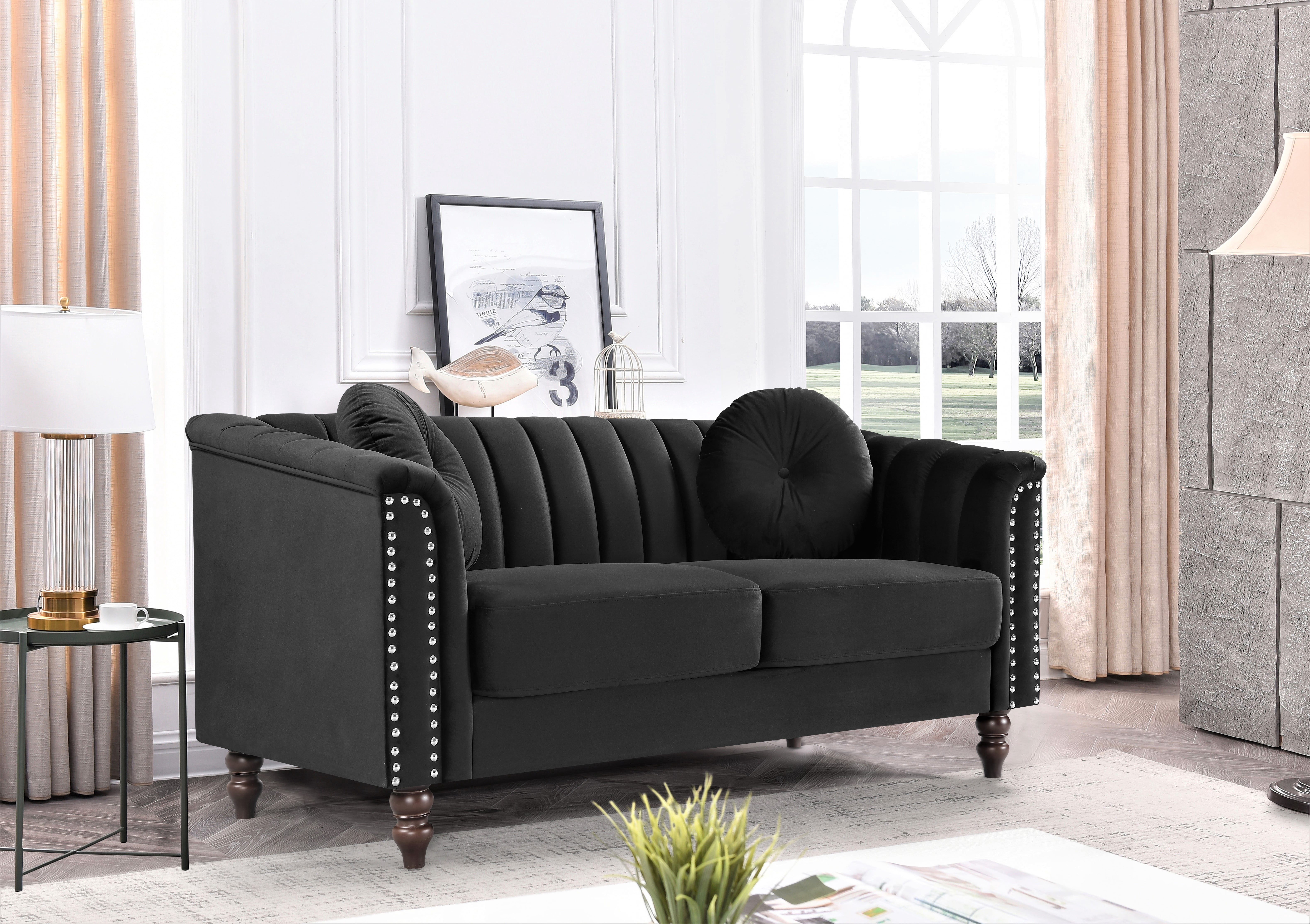 US PRIDE FURNITURE Hills Tufted Back Nailhead 61.4'' Loveseat-Black