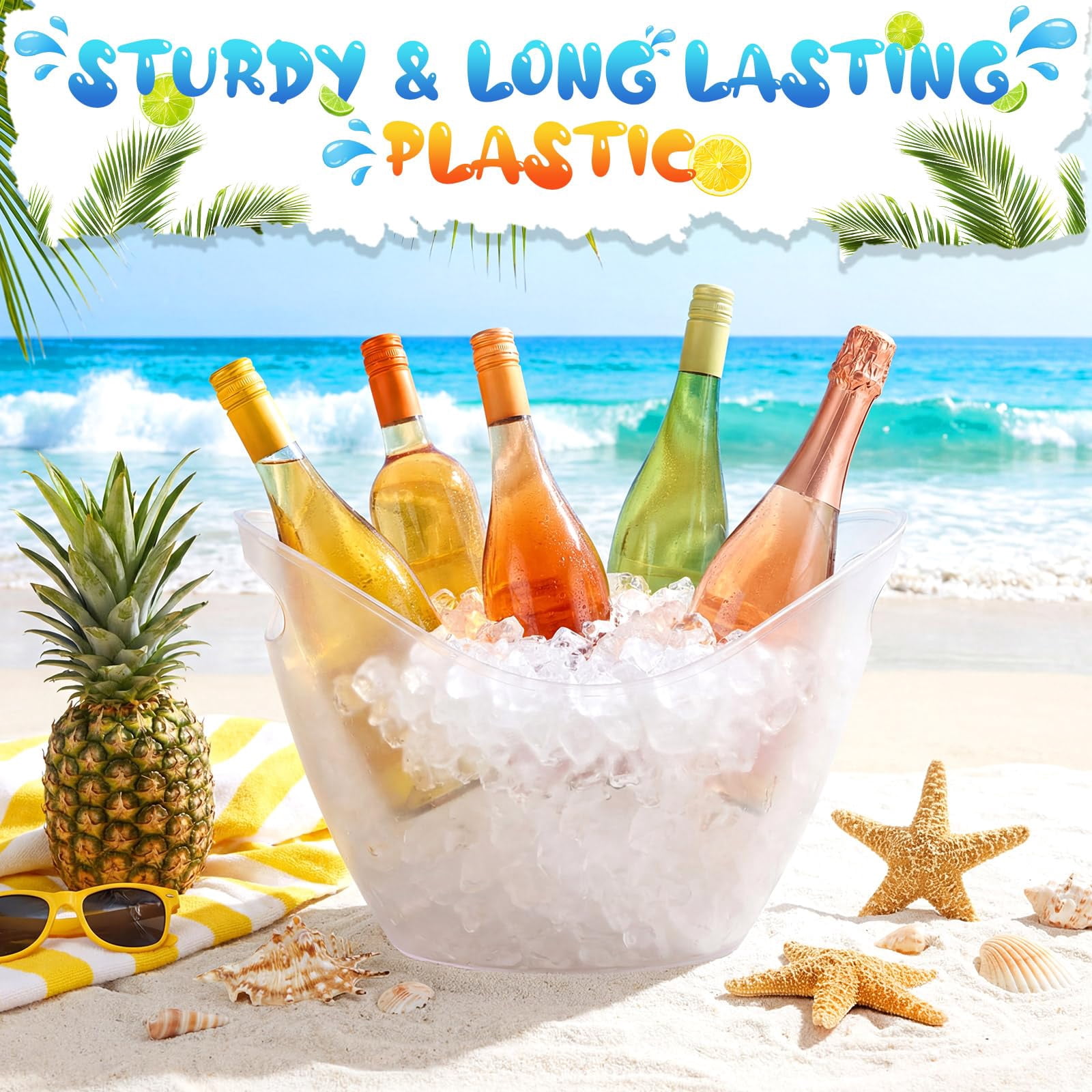 24 Pcs Oval Storage Tub with Handles 4 L Plastic Ice Bucket, Wine, Beer, Champagne Drink Cooler for Parties, Beverage Storage Basket Wine Buckets for Indoor Outdoor Cocktail Bars(Gold)