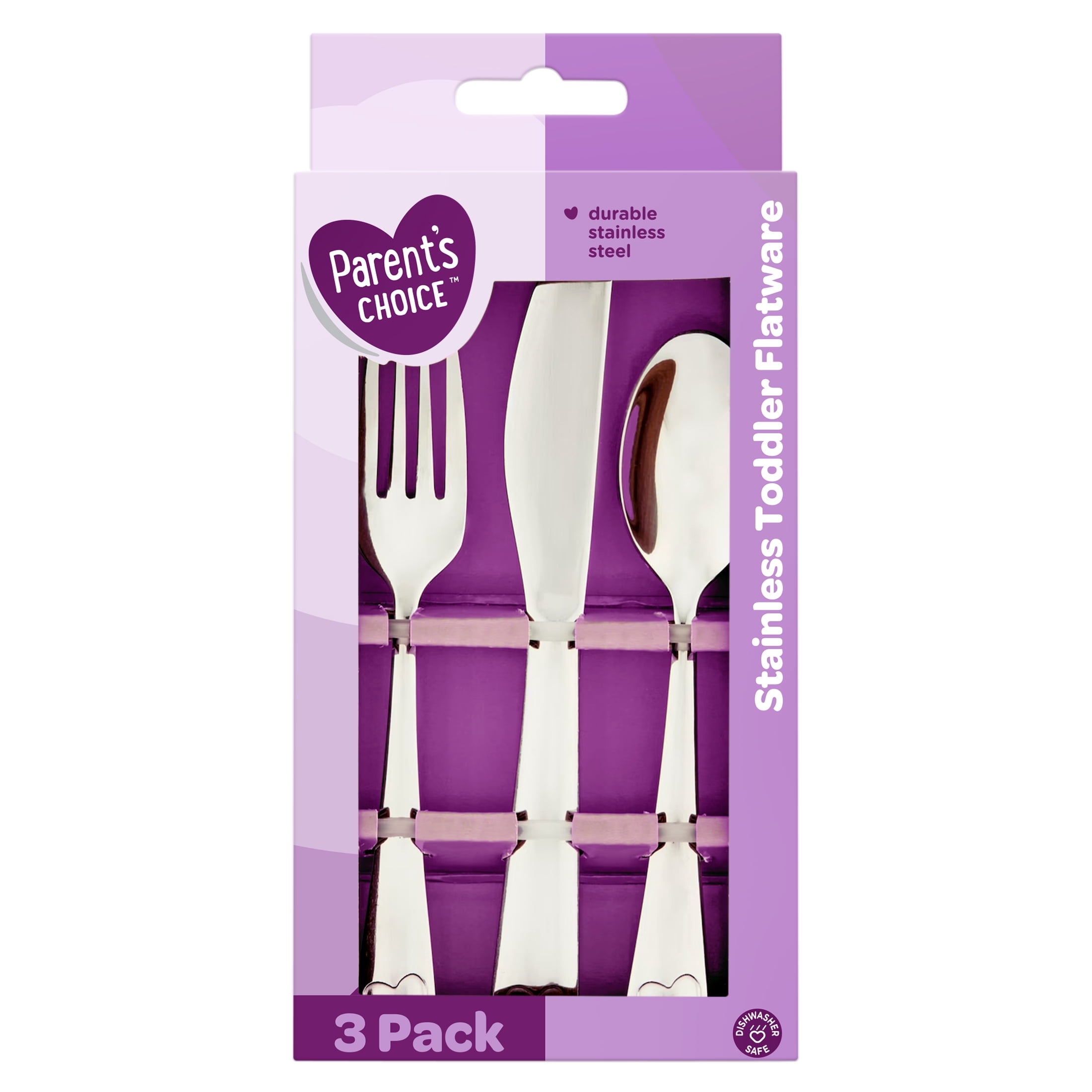 Parent's Choice Premium Stainless Steel Toddler Flatware, Silver Tableware, 3 Piece Set