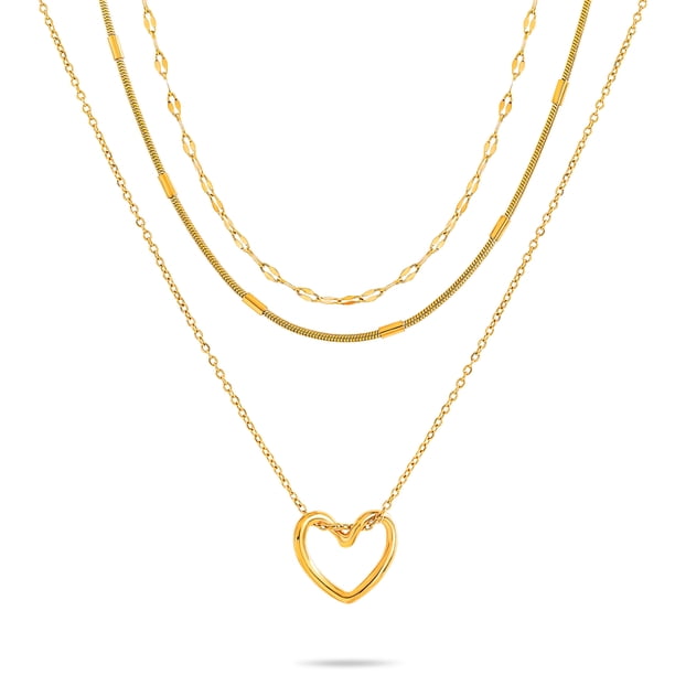JeenMata Paquete múltiple de regalo, 3 piezas, collar con colgante de corazón para mujer, regalo de joyería, gargantilla, cadena de serpiente, eslabones, collar en capas de moda, collar ajustable