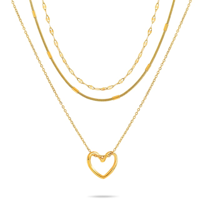 JeenMata Paquete múltiple de regalo, 3 piezas, collar con colgante de corazón para mujer, regalo de joyería, gargantilla, cadena de serpiente, eslabones, collar en capas de moda, collar ajustable