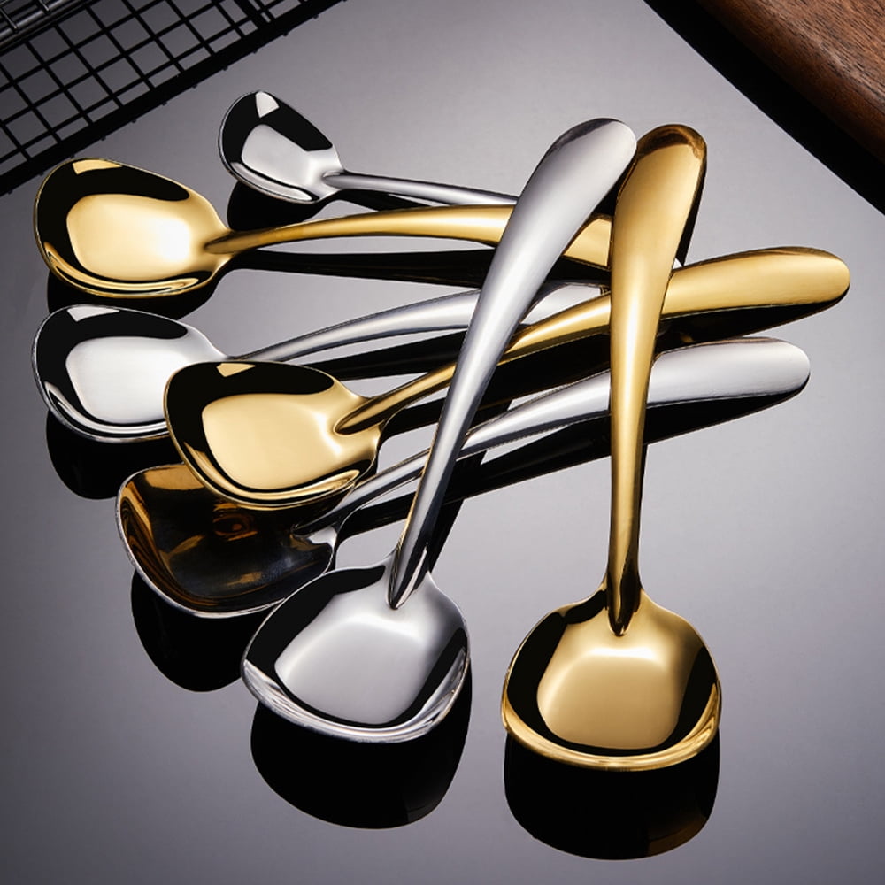 Set Di 3 Cucchiai Quadrati In Acciaio Inox 18/10 - Design Elegante Specchio - Posate Da Tavola