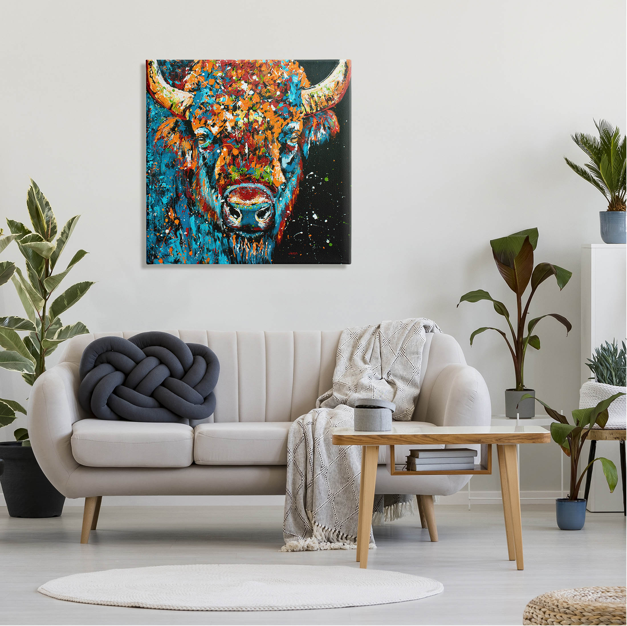 Modern Bison Street Style Animals & Insects Painting Gallery Wrapped Canvas Print Wall Art