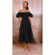 thumbnail image 5 of Vestidos Largos de Mujer con Escote Cuadrado, Corta Abullonada y Fruncido, Corte A, con y Fruncido. Negro L, 5 of 10