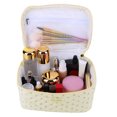 thumbnail image 3 of Neceser de maquillaje Coquette de doble capa con compartimentos de algodón floral para mujeres y niñas, 3 of 8