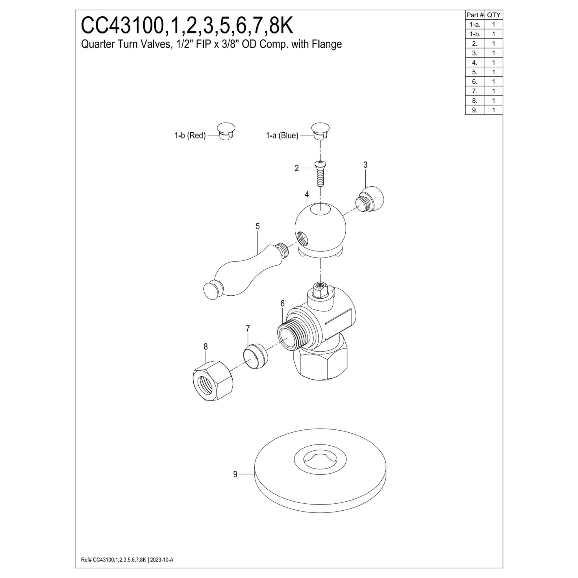 Kingston Brass CC43103K 1/2" FIP x 3/8" O.D. Comp Quarter-Turn Angle Shut-Off Valve with Flange, Antique Brass