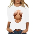 thumbnail image 2 of ICHUANYI Clearance Women's Fashion Printed T-shirt Mid-length 3/4 Sleeves Blouse Round Neck Casual Tops ICHUANYI "ICHUANYI", 2 of 5