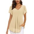 thumbnail image 2 of up to 50% off UsYezik Womens Tops Ruffle Short Sleeve Pleated V Neck Shirts Dressy Casual Loose Fit Blouse Comfy Trendy Spring Tunic Tops Blouse Gifts Under 10 Dollars for Women Yellow L, 2 of 5