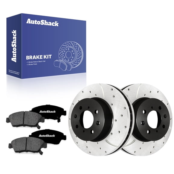 AutoShack Front Vented Drilled & Slotted E-Coated Brake Rotors   Premium Ceramic Pads 6-PC Brake Kit Replacement for 2009-2014 Honda Fit ShadowGuard 10.3" (261.5 mm)