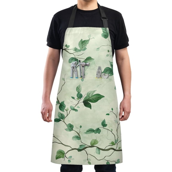 Branches and Green Leaves Chef Kitchen Apron with Pockets for Women Waterproof Aprons for Cooking Baking