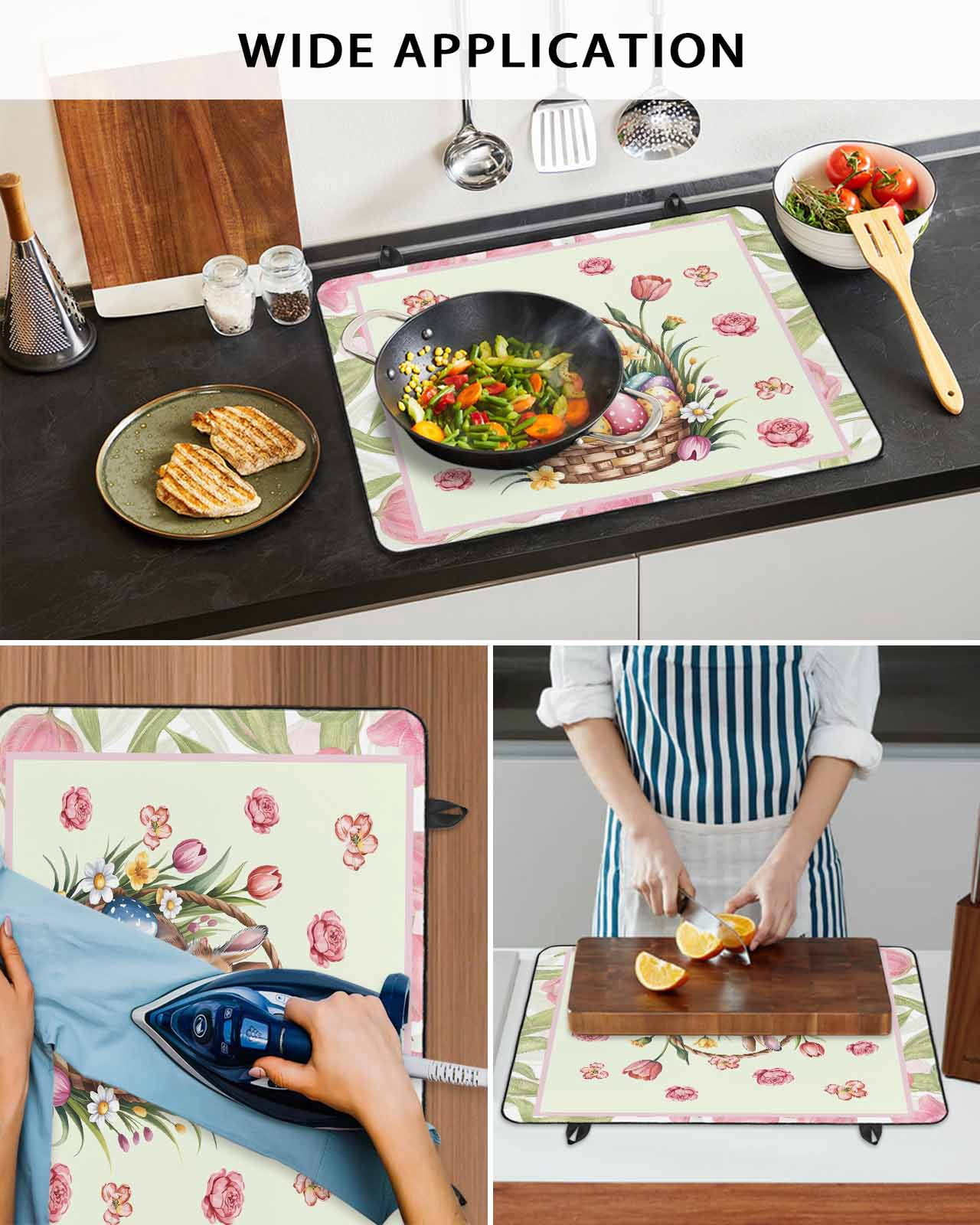 Large Induction Cooktop Protector Mat Easter Stove Top Covers for Electric Stove, Spring Rabbit Colorful Eggs Flowers Leaves Plants Decorative Stove Burner Cover Mats, Glass Top Stove Cover