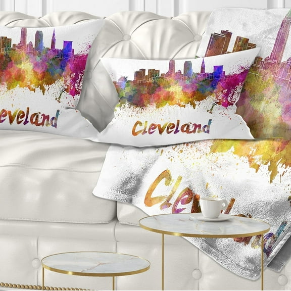Designart Cleveland Skyline - Cityscape Throw Pillow - 12x20