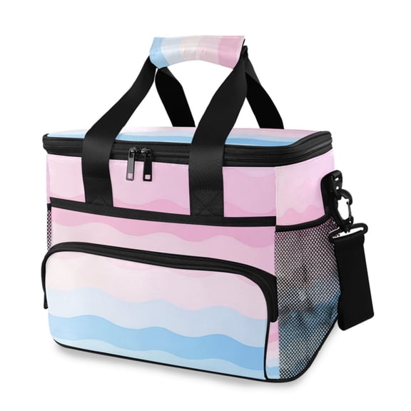 FORMRS Insulated Cooler Bag 24 Cans Capacity Soft Leakproof Lunch Box with Side Pockets, Light Pink Stripes